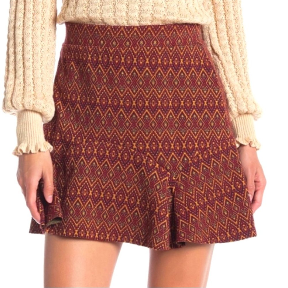 Free People ‘When in Rome’ Earth Toned Flared Mini Skirt Size Medium
